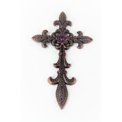7003COP-PUR PURPLE CRYSTAL / COPPER WALL CROSS / W FDL DESIGN